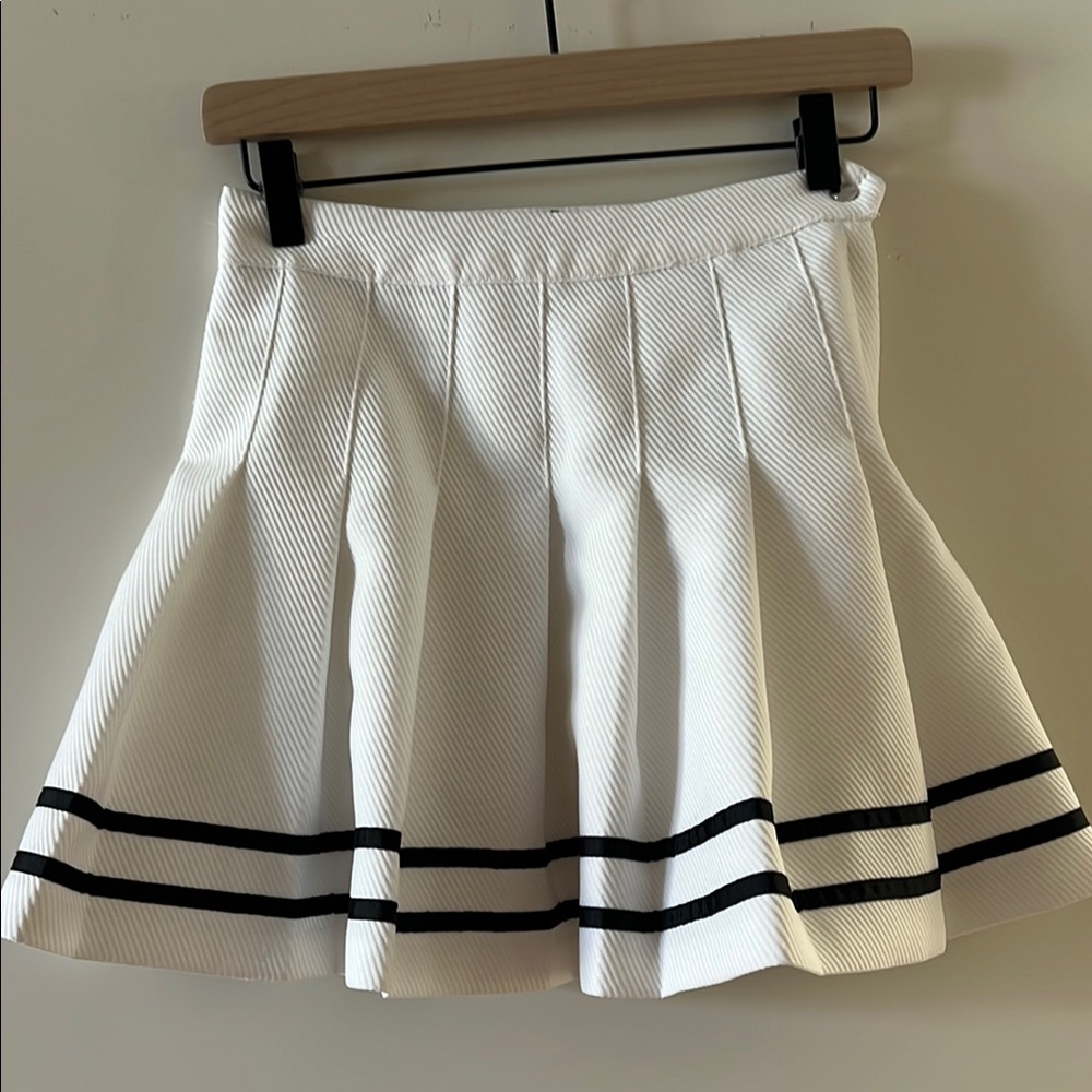 Divided Cream Skater Mini Skirt with Pleats